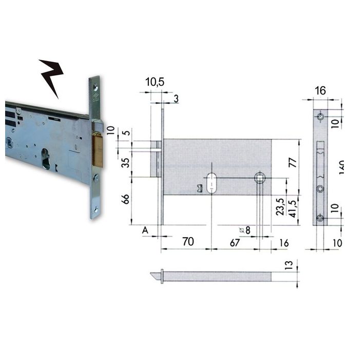Cisa 14450-70-0 Serratura Elettrica Infilare Cilindro Ovale