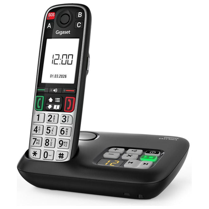 Gigaset S30852-H3135-B101 EASY 500A Telefono analogico DECT con identificatore di chiamata vivavoce e rubrica 200 voci colore Nero Argento