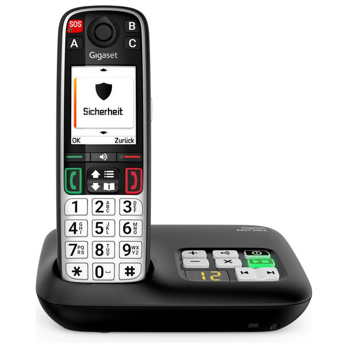 Gigaset S30852-H3135-B101 EASY 500A Telefono analogico DECT con identificatore di chiamata vivavoce e rubrica 200 voci colore Nero Argento