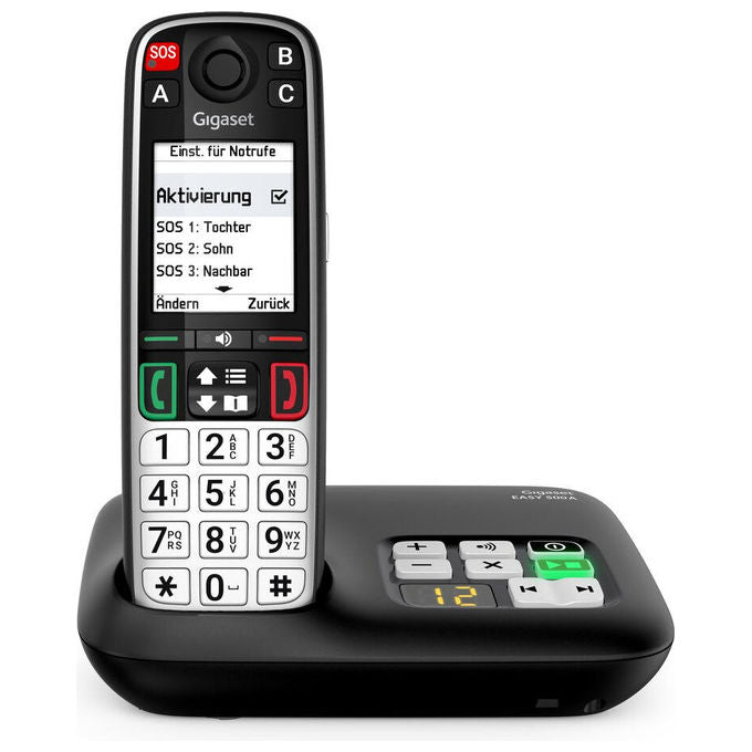 Gigaset S30852-H3135-B101 EASY 500A Telefono analogico DECT con identificatore di chiamata vivavoce e rubrica 200 voci colore Nero Argento