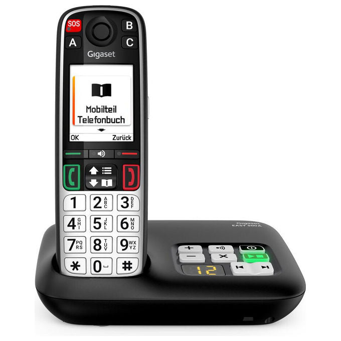 Gigaset S30852-H3135-B101 EASY 500A Telefono analogico DECT con identificatore di chiamata vivavoce e rubrica 200 voci colore Nero Argento