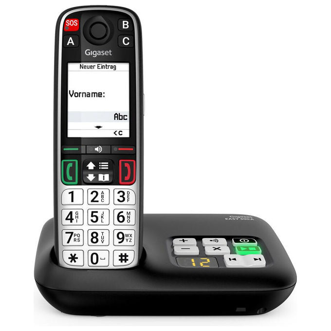 Gigaset S30852-H3135-B101 EASY 500A Telefono analogico DECT con identificatore di chiamata vivavoce e rubrica 200 voci colore Nero Argento