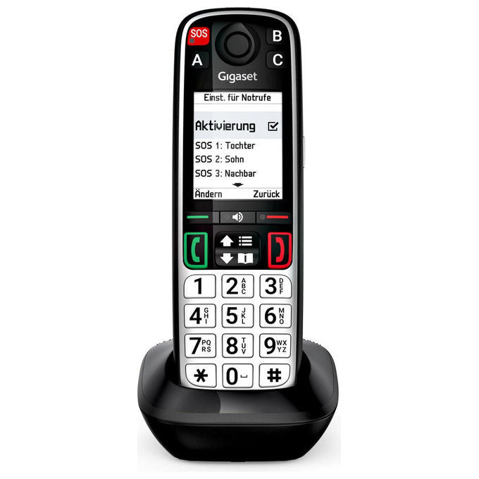 Gigaset S30852-H3165-B101 EASY 500HX Telefono Analogico DECT Tasti Grandi Tasto SOS Vivavoce Memoria 200 Contatti colore Nero Argento