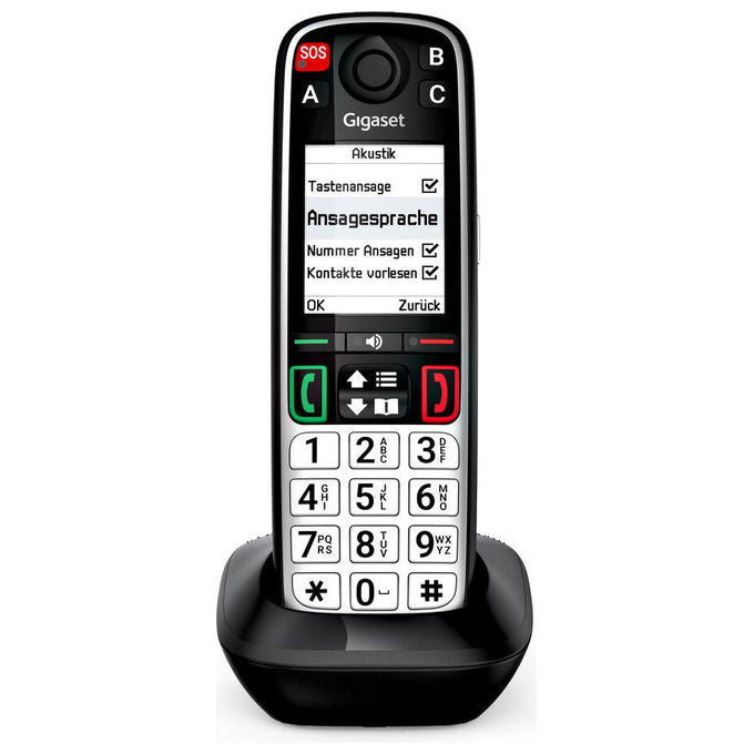Gigaset S30852-H3165-B101 EASY 500HX Telefono Analogico DECT Tasti Grandi Tasto SOS Vivavoce Memoria 200 Contatti colore Nero Argento