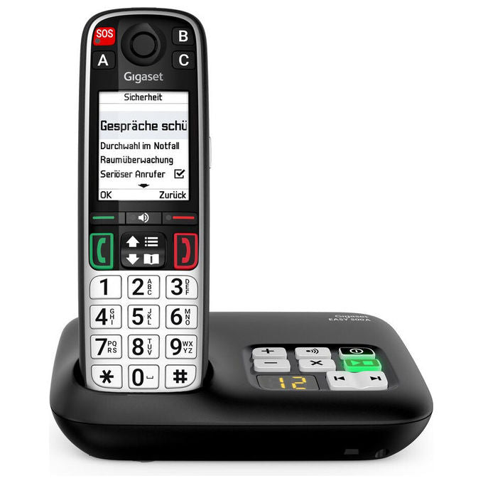 Gigaset S30852-H3135-R101 EASY 500A Telefono Cordless con Segreteria Integrata Schermo 2.2'' Anrufbeantworter Freisprechen Hörgerätekompatibel colore Nero