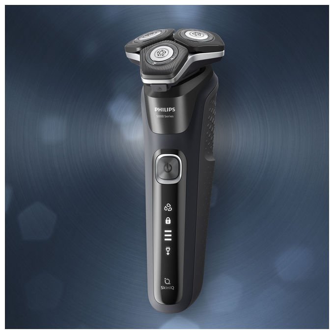 Philips S5885-25 Serie 5000 Rasoio Elettrico Rotazione Bagnato e Secco 3 testine autonomia 60 min colore Blu