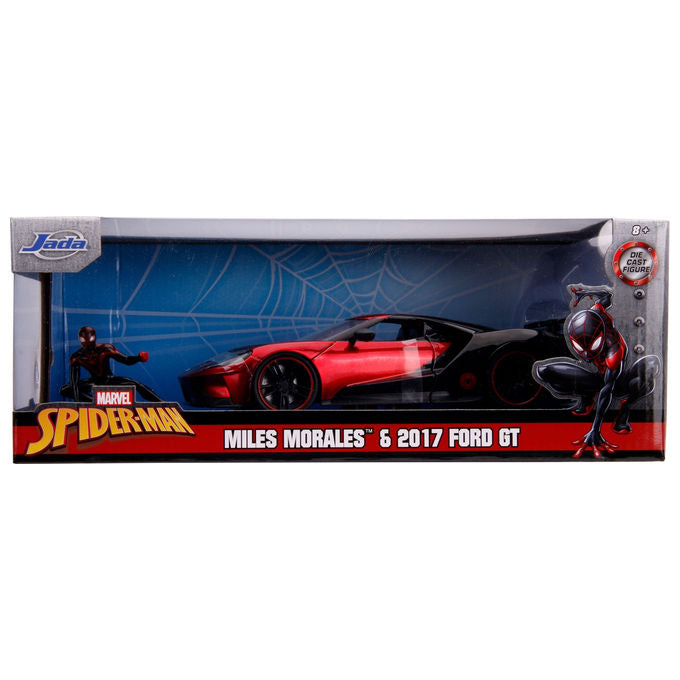Jada 253225008 Marvel Miles Morales 2017 Ford GT Scala 1:24 in Metallo Diecast con Figura di Spider-Man colore Nero