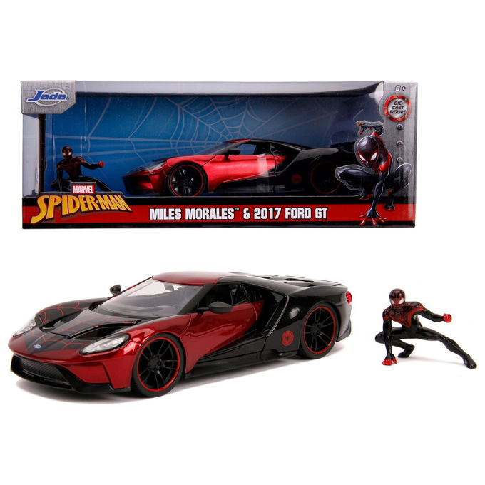 Jada 253225008 Marvel Miles Morales 2017 Ford GT Scala 1:24 in Metallo Diecast con Figura di Spider-Man colore Nero