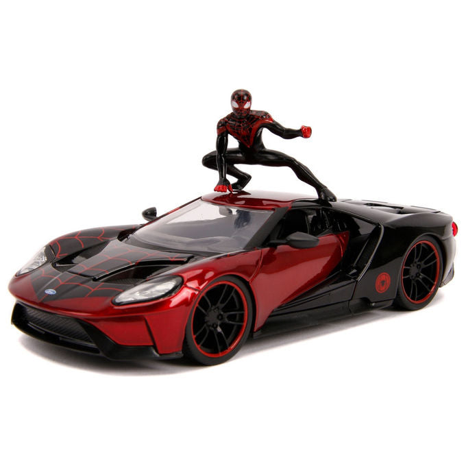 Jada 253225008 Marvel Miles Morales 2017 Ford GT Scala 1:24 in Metallo Diecast con Figura di Spider-Man colore Nero