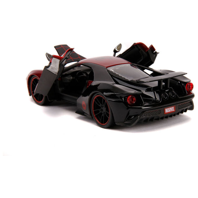 Jada 253225008 Marvel Miles Morales 2017 Ford GT Scala 1:24 in Metallo Diecast con Figura di Spider-Man colore Nero