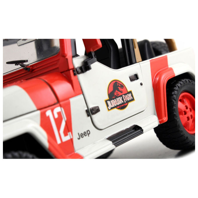 Jada 253253005 Jeep Wrangler Jurassic Park Scala 1:24 in Metallo Pressofuso con Porte Cofano e Bagagliaio Apribili e Dinosauro Incluso colore Nero
