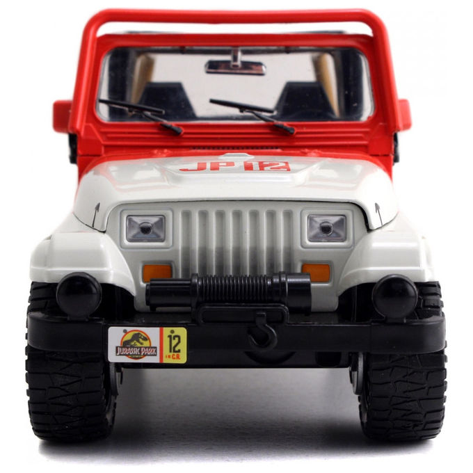 Jada 253253005 Jeep Wrangler Jurassic Park Scala 1:24 in Metallo Pressofuso con Porte Cofano e Bagagliaio Apribili e Dinosauro Incluso colore Nero