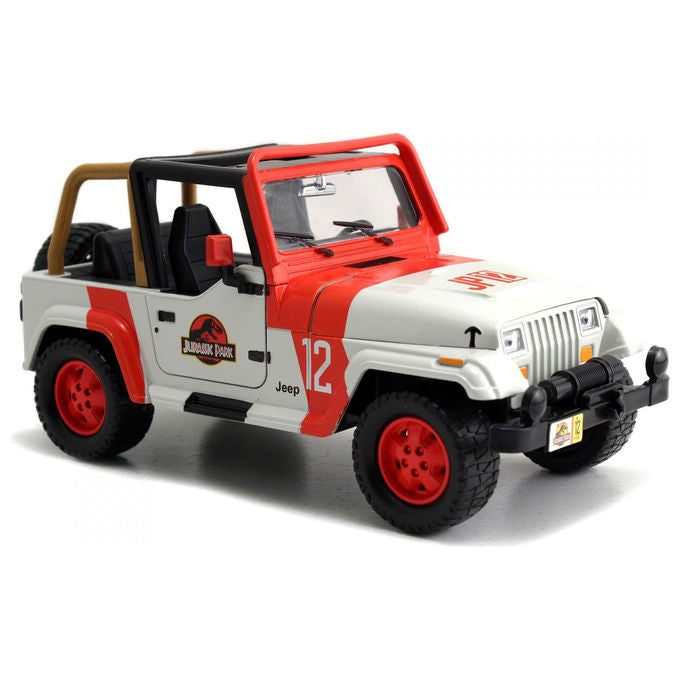 Jada 253253005 Jeep Wrangler Jurassic Park Scala 1:24 in Metallo Pressofuso con Porte Cofano e Bagagliaio Apribili e Dinosauro Incluso colore Nero