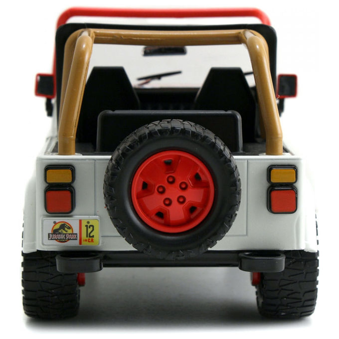 Jada 253253005 Jeep Wrangler Jurassic Park Scala 1:24 in Metallo Pressofuso con Porte Cofano e Bagagliaio Apribili e Dinosauro Incluso colore Nero
