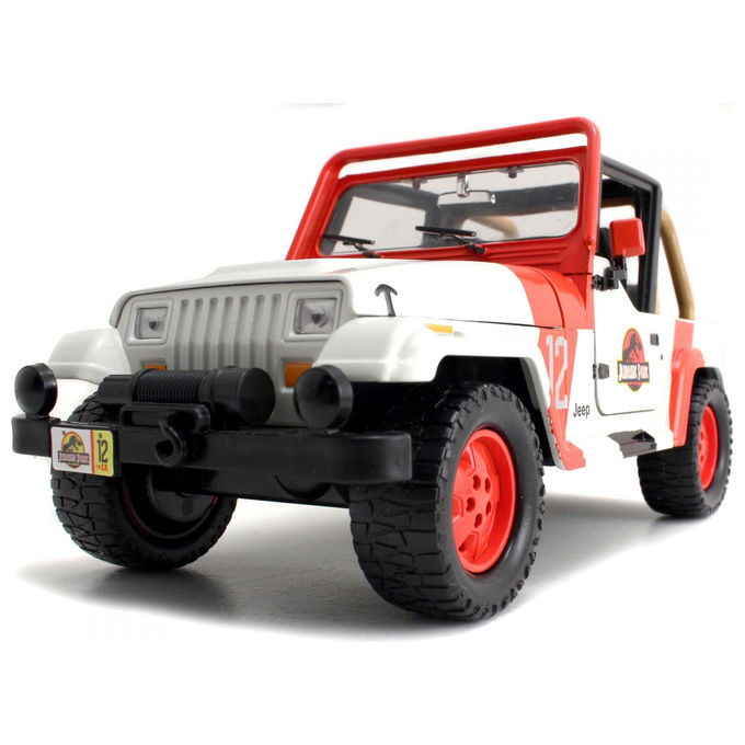 Jada 253253005 Jeep Wrangler Jurassic Park Scala 1:24 in Metallo Pressofuso con Porte Cofano e Bagagliaio Apribili e Dinosauro Incluso colore Nero