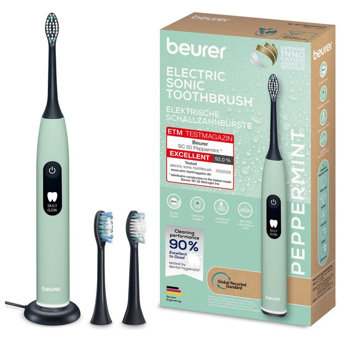 Beurer SC 50, Spazzolino Elettrico Sonico, Nero e Verde, 80000 Oscillazioni al Minuto