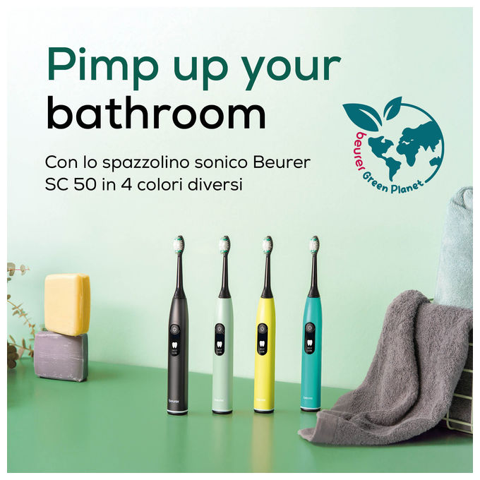 Beurer SC 50, Spazzolino Elettrico Sonico, Nero e Lime, 5 Modalita'