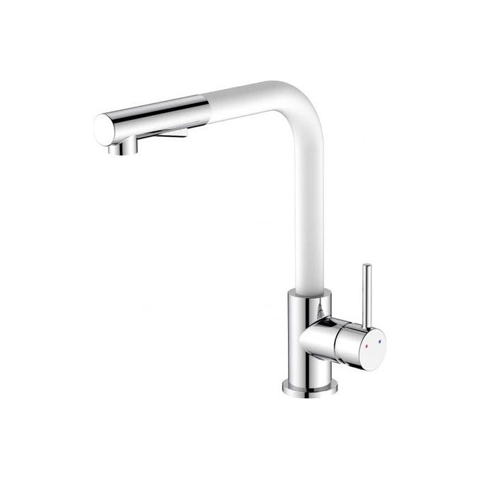 Idro Bric Phoenix Miscelatore monocomando con doccia estraibile a doppio getto e bocca alta Cromo-Bianco SCARUB1091BI