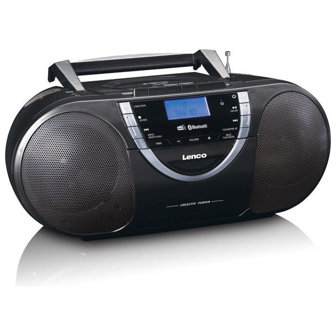 Lenco SCD-6900BK Lettore CD personale con Bluetooth DAB+ FM MP3 USB Cassetta Sveglia Retroilluminazione Blu colore Nero Argento