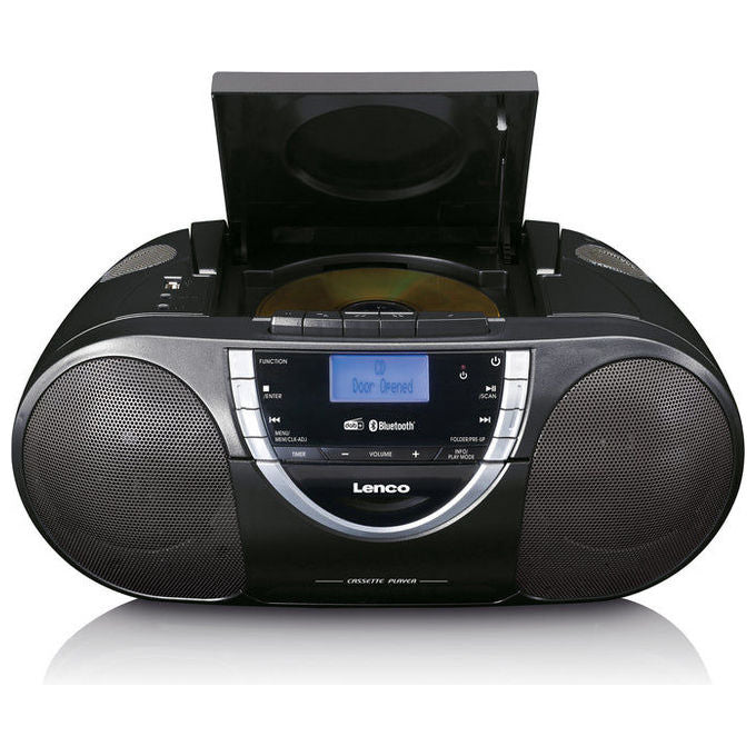 Lenco SCD-6900BK Lettore CD personale con Bluetooth DAB+ FM MP3 USB Cassetta Sveglia Retroilluminazione Blu colore Nero Argento