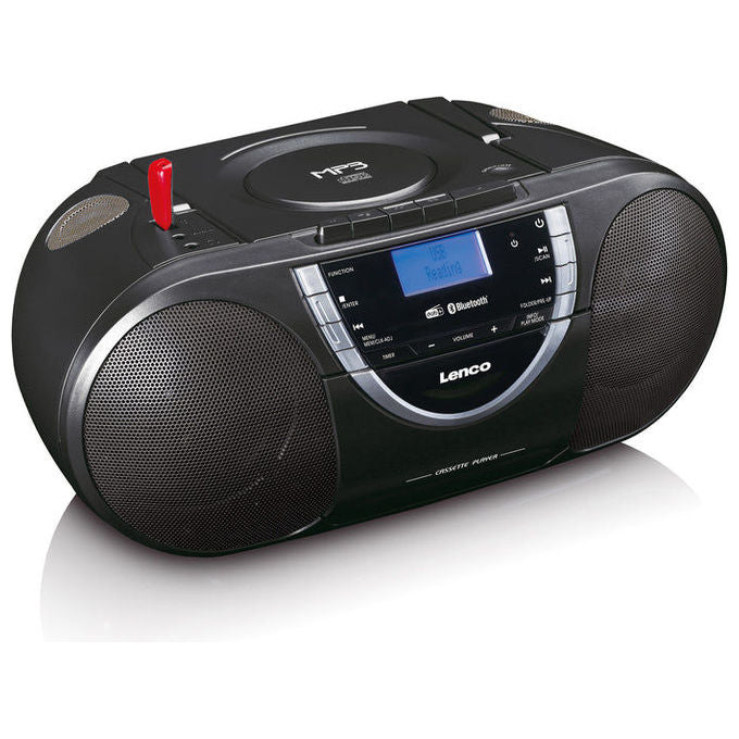 Lenco SCD-6900BK Lettore CD personale con Bluetooth DAB+ FM MP3 USB Cassetta Sveglia Retroilluminazione Blu colore Nero Argento