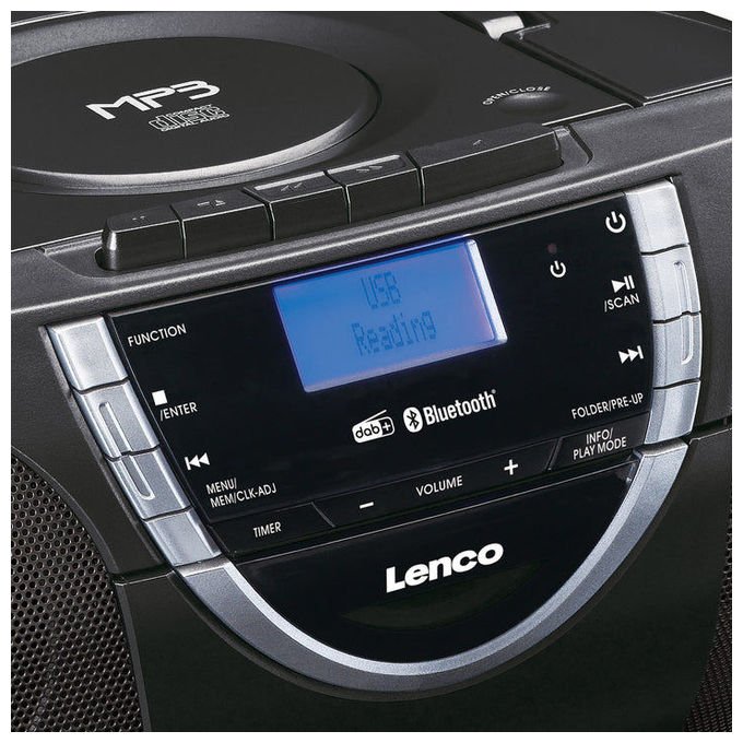 Lenco SCD-6900BK Lettore CD personale con Bluetooth DAB+ FM MP3 USB Cassetta Sveglia Retroilluminazione Blu colore Nero Argento