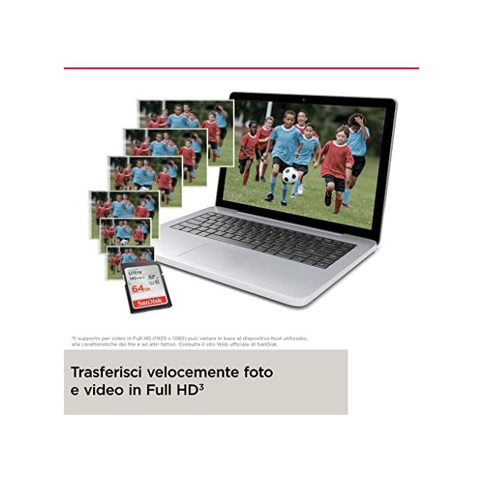 SanDisk Ultra 64GB SDXC velocita' fino a 140 MB-s, UHS-I, Classe 10, U1