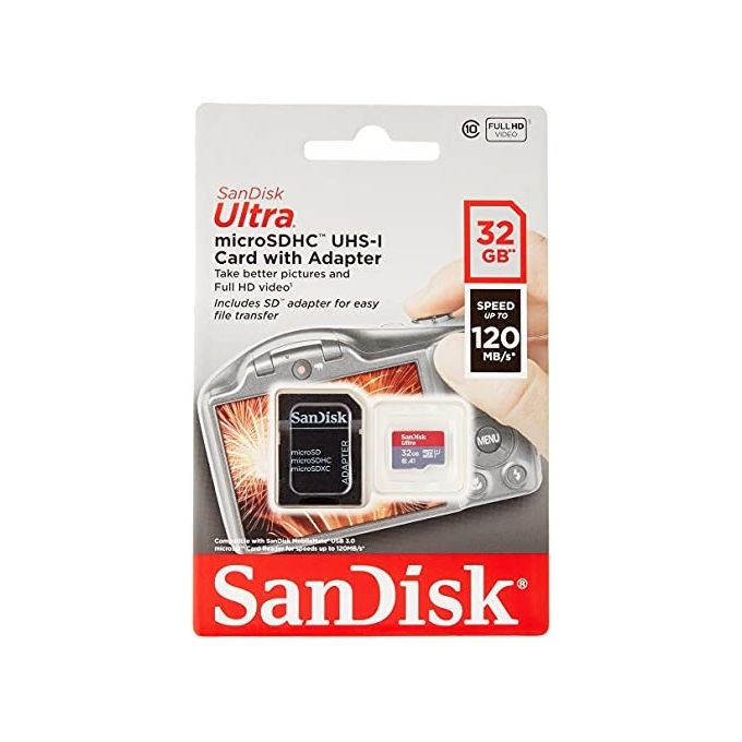 SanDisk Ultra 32GB microSDHC + SD Adapter Performance Up to 120MB-s, Class 10, UHS-I