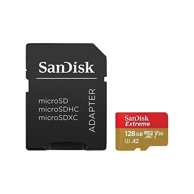SanDisk Extreme 128 Gb microSDXC + adattatore SD fino a 190 MB-s, UHS-I, Classe 10, U3, V30