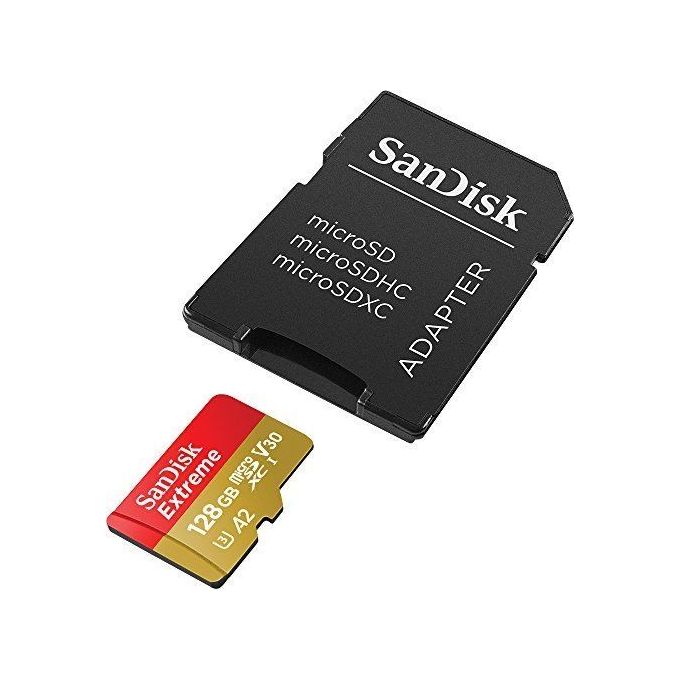 SanDisk Extreme 128 Gb microSDXC + adattatore SD fino a 190 MB-s, UHS-I, Classe 10, U3, V30