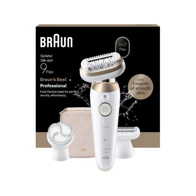 Braun SES9-060 3D Silk-épil 9 Flex Epilatore Wet and Dry 40 Pinzette Testina Flessibile 360° Smart Light colore Oro