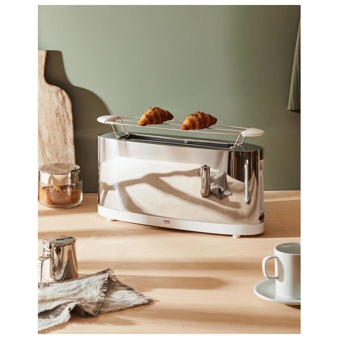 Alessi SG68W Tostapane con Griglia Scaldabrioche Acciaio Inossidabile 1080W Funzione REHEAT e DEFROST colore Bianco
