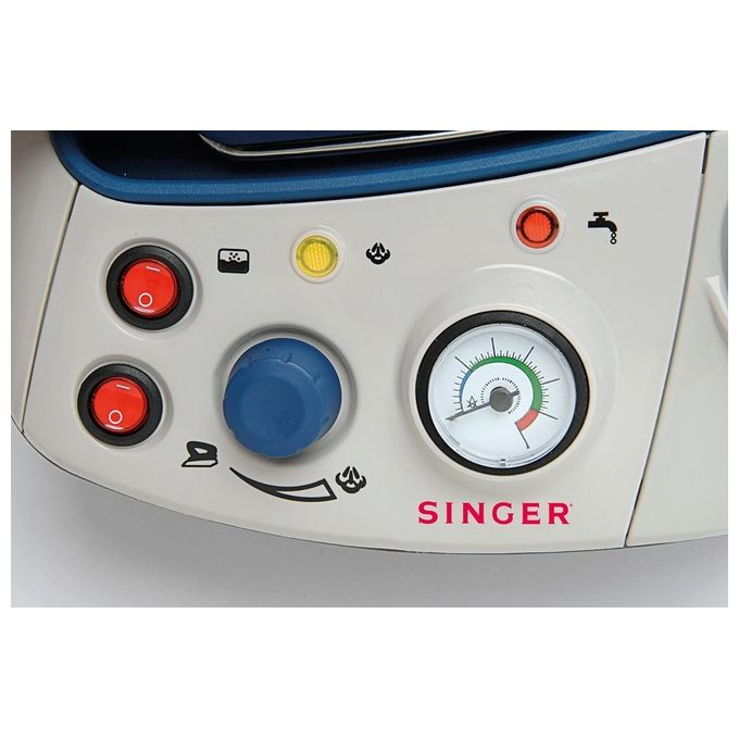 Singer SHG6201 – Ferro da stiro a vapore con caldaia, 2200 W (850 W ferro + 1350 W caldaia), pressione 3 bar, piastra acciaio inox, serbatoio 1,2 L, vapore verticale, indicatore livello acqua, colore grigio-blu-nero