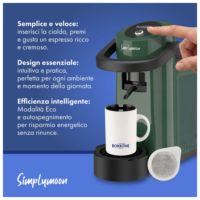 Caffe' Borbone SIMPLYMOONVERD Simplymoon Macchina da caffe' a cialde ESE 44mm Pressione 15 bar Capacita' serbatoio 0,9 L colore Verde