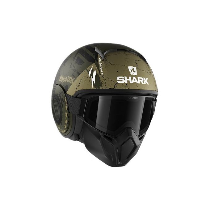 Shark Helmets Casco Jet con mascherina e googles STREET DRAK CROWER Mat Nero-Verde Opaco taglia S