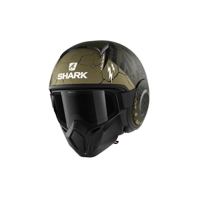 Shark Helmets Casco Jet con mascherina e googles STREET DRAK CROWER Mat Nero-Verde Opaco taglia S