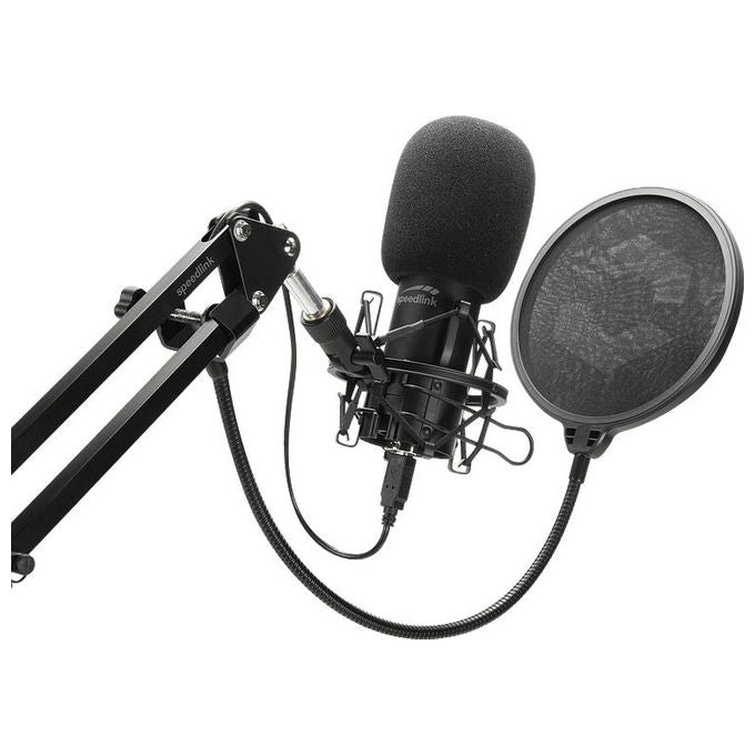 Speedlink SL-800010-BK VOLITY READY Microfono Studio con Braccio Regolabile e Accessori per Streaming 96kHz 24bit colore Nero