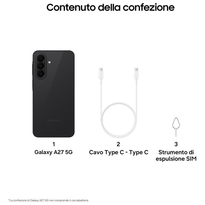 Samsung SM-A276BZKBEUE Galaxy A27 Smartphone 5G 6GB 128GB Display Super AMOLED 120Hz colore Nero