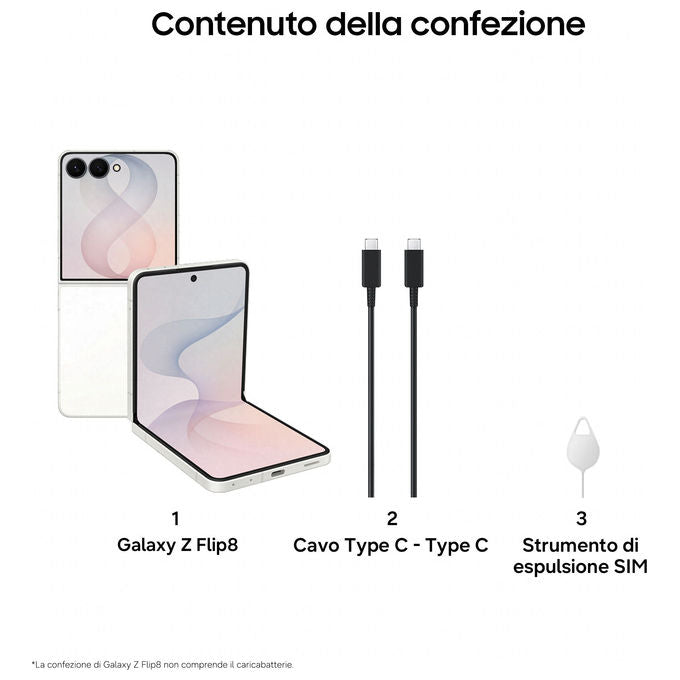 Samsung SM-F776BZWHEUE Galaxy Z Flip8 Smartphone 5G 12GB RAM 512GB Storage 6.9'' 50MP Fotocamera Batteria 4300 mAh colore Crema