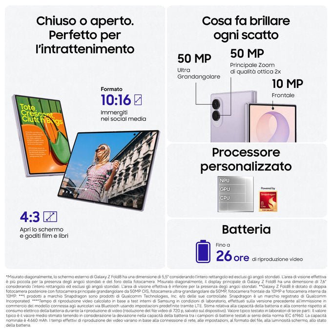 Samsung SM-F971BZKCEUE Galaxy Z Fold8 Smartphone 512GB RAM 12GB 5G Fotocamera 50MP colore Grafite