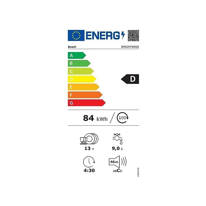 Bosch Serie 2 SMS2HTW02E Lavastoviglie a libera installazione con top removibile 13 coperti Classe D Rumorosita' 46 dB 5 programmi Home Connect 60 cm Bianco