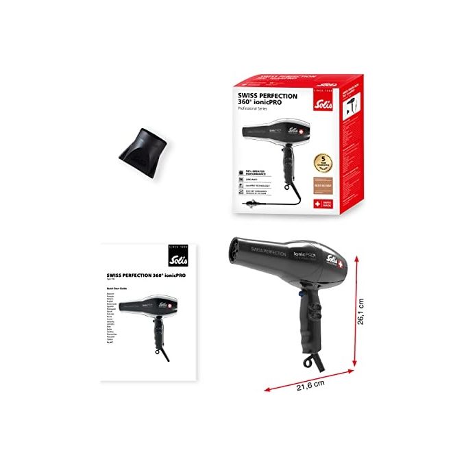 Solis Swiss Perfection 360 Ionic Pro Asciugacapelli Professionale Nero
