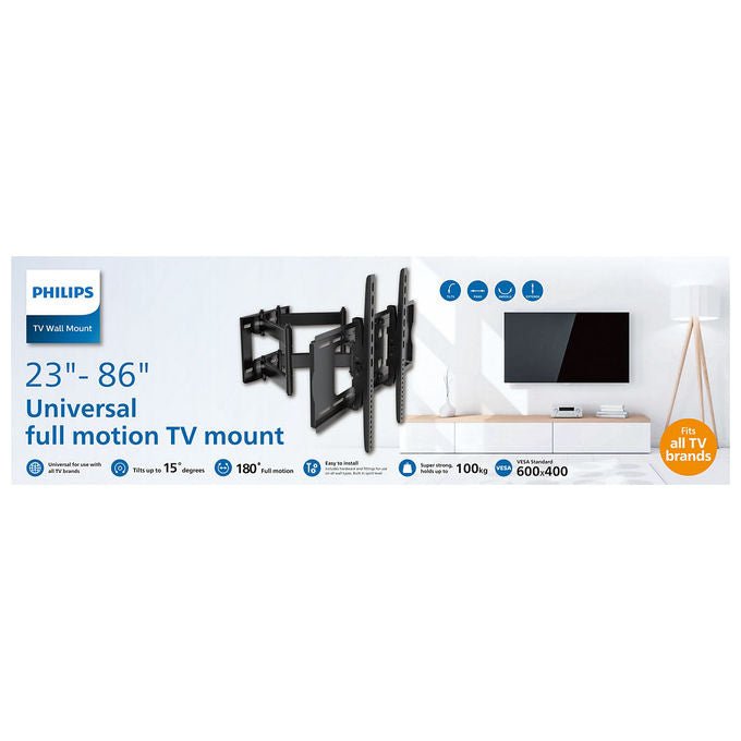Philips SQM9640-00 Supporto Muro Universale per TV da 23'' a 86'' Rotazione 180° Inclinazione -15° +15° Gestione Cavi colore Nero