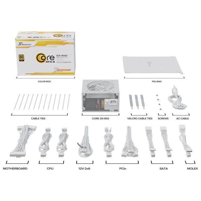 Seasonic SRP-CGX851-A5A32SF-W CORE GX-850 Alimentatore 850 W 80 PLUS Gold Completamente Modulare ATX 3.1 colore Bianco