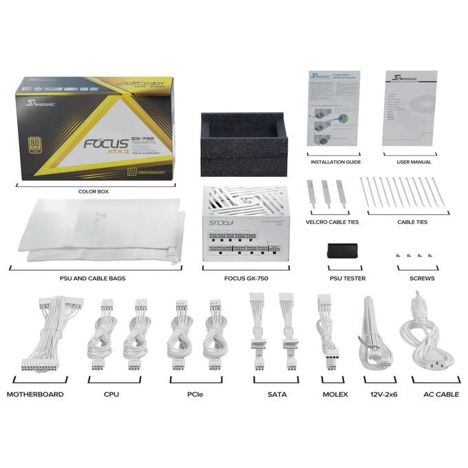 Seasonic FOCUS GX-750 V4 White Edition Alimentatore 750W ATX3.0 80 PLUS Gold Completamente Modulare colore Bianco