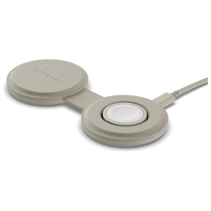 Satechi ST-QTG21W OntheGo 2-in-1 Wireless Charger con Ricarica Rapida 15 W Compatibile con MagSafe e 2 Dispositivi Bianco colore Bianco