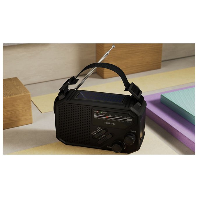 Philips TAR1609-00 Radio Portatile Analogico e Digitale con Allarme SOS e Torcia Nero