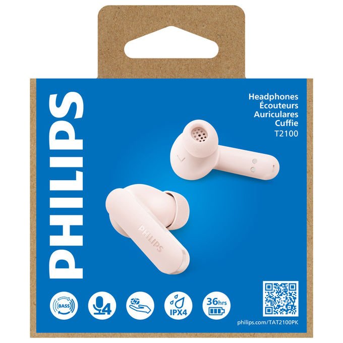 Philips TAT2100PK-00 Auricolari True Wireless In-Ear Bluetooth 6.0 36 ore IPX4 4 mic driver 10 mm colore Rosa