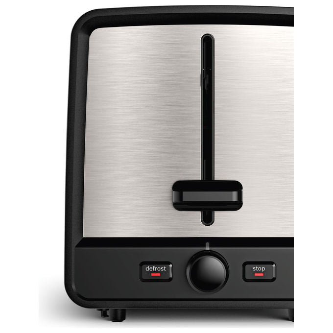 Bosch TAT5P420 Toster 2 Fessure Acciaio Inox e Plastica Potenza 970 W con Funzione Scongelamento Riscaldamento e Alzata Alta colore Argento-Nero