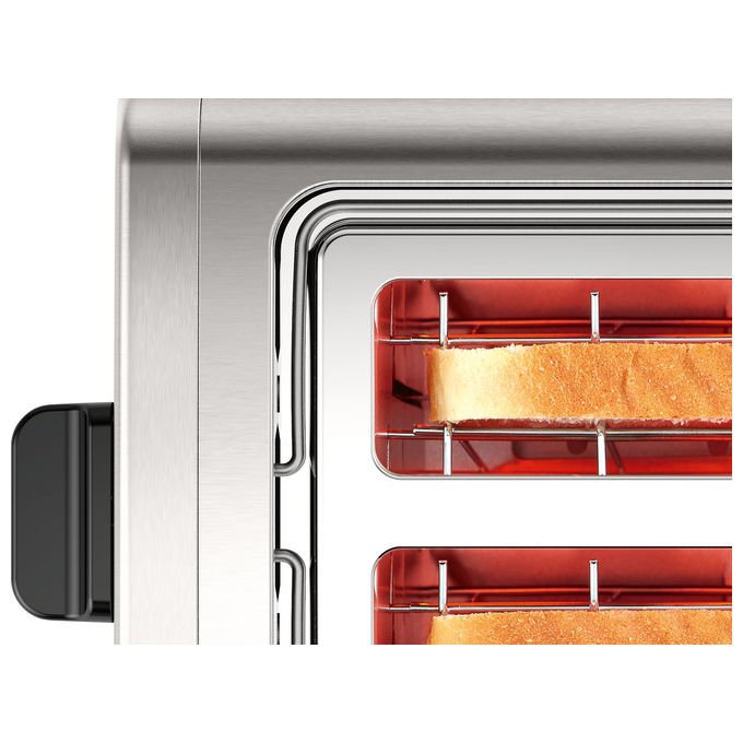Bosch TAT5P420 Toster 2 Fessure Acciaio Inox e Plastica Potenza 970 W con Funzione Scongelamento Riscaldamento e Alzata Alta colore Argento-Nero